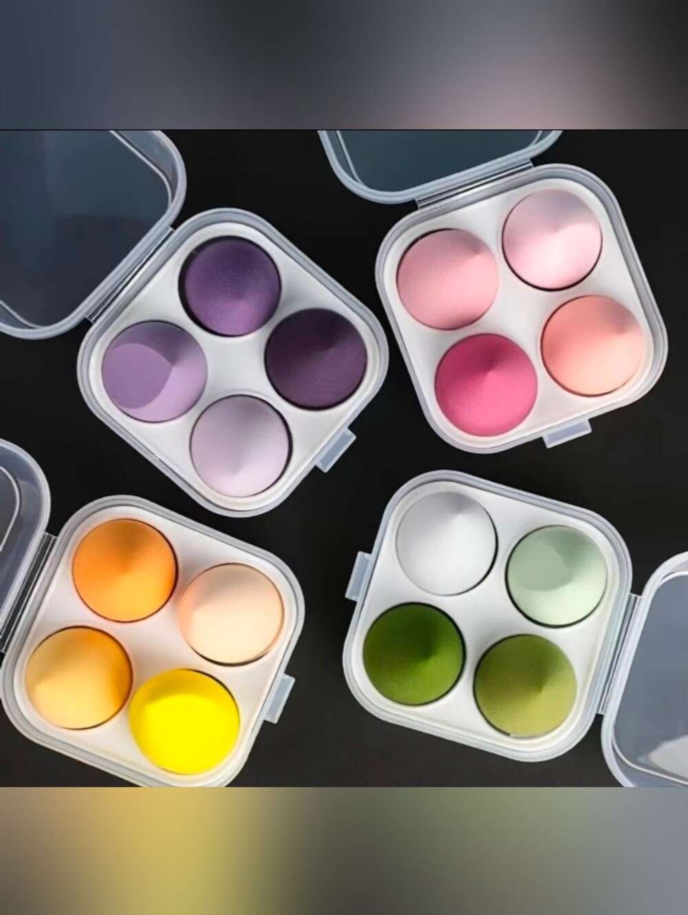 Makeup Sponge 4pc Multi-Color Cream Blush Palette - Pink, Purple, Yellow & Green